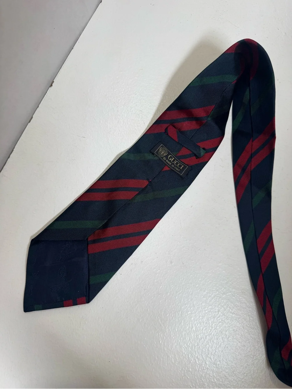 Vintage Gucci Silk Necktie Tie Blue red green Stripe Italy